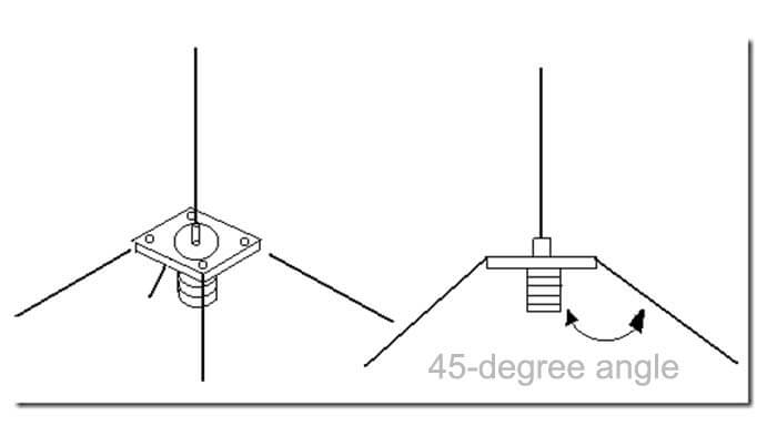 1/4 wave antenna with 45-degree angle copper bar